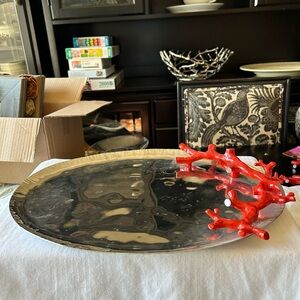 Michael Aram Silver Tray with Red Coral Handle